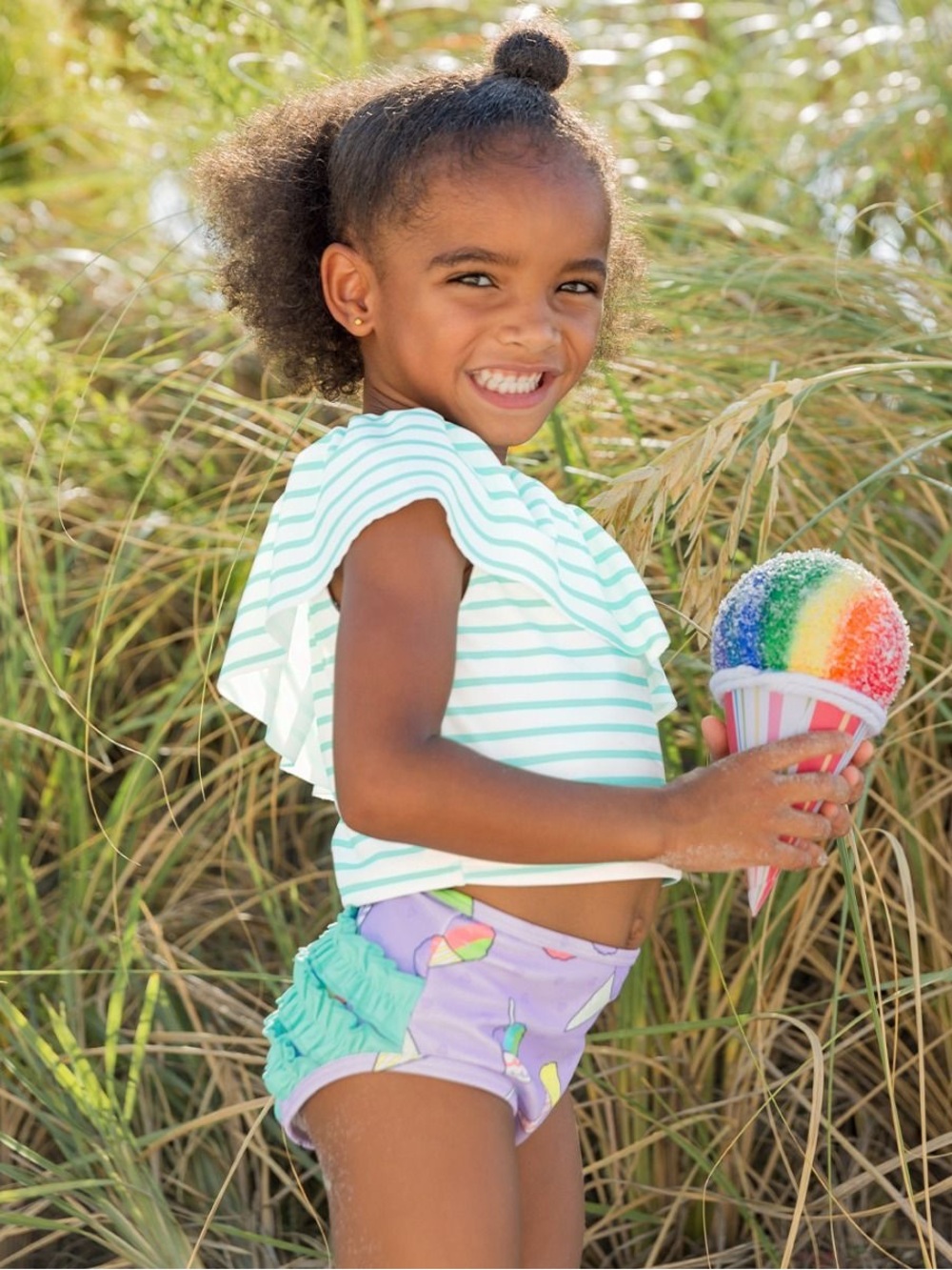 Ruffle Butts Snow Cones Lavender and Teal Tankini Top & Matching Bottoms - 18M